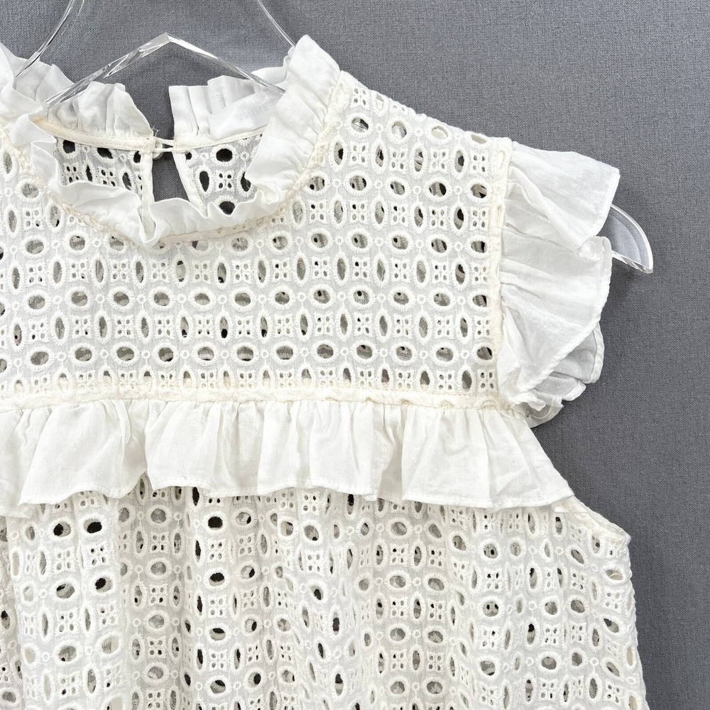 ANINE BING Top Women XS Cream White Eyelet Ruffle Sleeveless Boho Embroidered - Picture 7 of 16